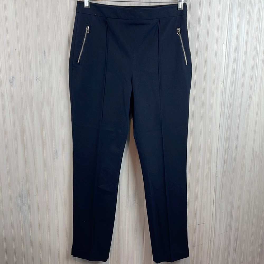 KAREN MILLEN ZIPPER POCKET PONTE STRETCH PANT NAVY 10